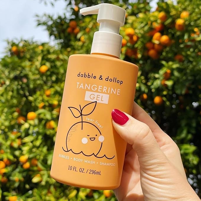 Dabble & Dollop All Natural Tangerine 3-in-1 Body Wash, Shampoo & Bubble Bath for Kids – Tear-Free, Gentle, Hypoallergenic, Vegan, No Parabens or Sulfates (10 fl oz, Pack of 2)