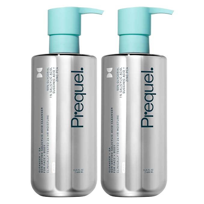 Prequel Skin Gleanser SA, Moisturizing Glycerin Face Wash,1% Salicylic Acid Face Cleanser, Unscented and Combination Skin Face Soap, 13.5 fluid ounce (Pack of 2)