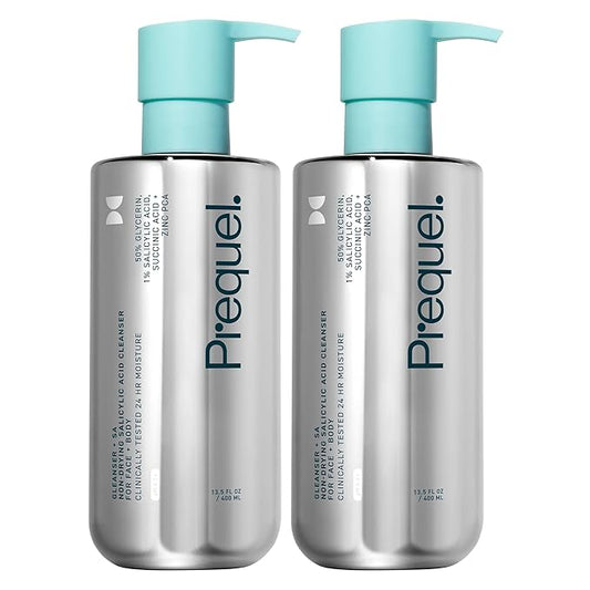 Prequel Skin Gleanser SA, Moisturizing Glycerin Face Wash,1% Salicylic Acid Face Cleanser, Unscented and Combination Skin Face Soap, 13.5 fluid ounce (Pack of 2)