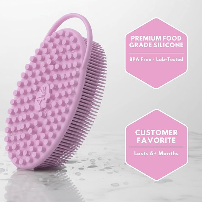 Silicone Body Scrubber for Shower - Gentle Exfoliating Back Scrubber with Soft Bristles - Avilana Premium Dual Sided Bath Brush Massage - Loofah Alternative for Sensitive Skin - Gift Women Men