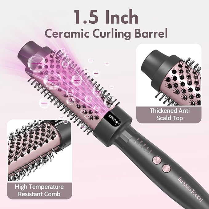 Ionic Thermal Brush, 1.5 Inch Thermal Round Brush, Heated Curling Brushes Makes Hair Smoother Get Natural Curls, 5 Temp Settings, Universal Voltage for Travel, Easy to Use, Rose Gold