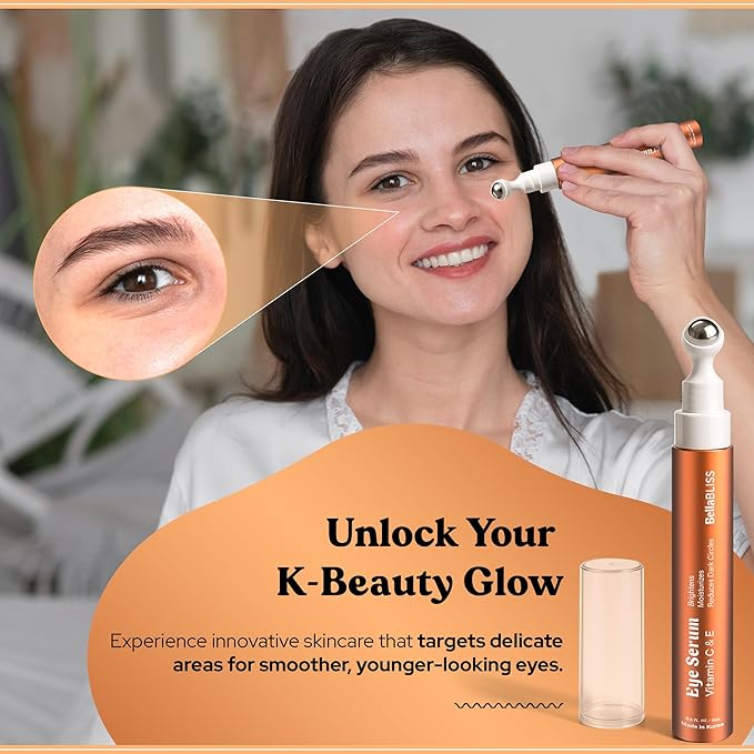 BellaBLISS Eye Serum with Vitamin C & Vitamin E – Hydrating Under Eye Roller for Puffiness, Wrinkles & Dark Circles – Lightweight Cooling Formula – 0.5 fl oz / 15 ml – Pack of 2