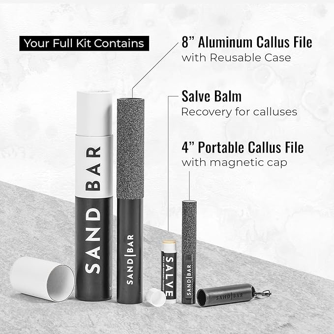 SandBar Ultimate Callus Remover Set - 4" & 8" Files with Moisturizing Salve Balm Stick - Elevating Athletes, Weightlifters & Rock Climbers for Smoother Hands & Feet - Gold (Black) (Flat Black Bundle)