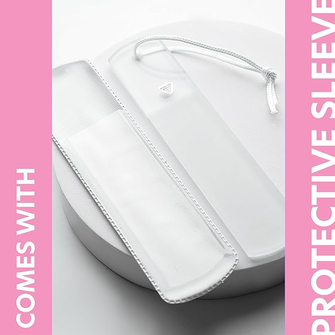 Bona Fide Beauty Czech Glass Foot File with Protective Sleeve, Dual-Sided High Grit Foot Rasp, Foot Scraper with Cord in Clear Color