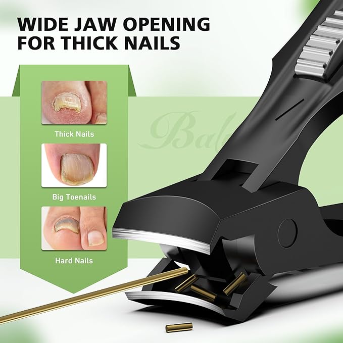 BALUCA Heavy Duty Toenail Clippers for Men & Seniors - Ultra Sharp Wide Jaw Nail Clipper for Thick & Ingrown Toenails, Long Handle Toe Nail Clipper for Seniors, Anti-Splash Design & Safety Lock