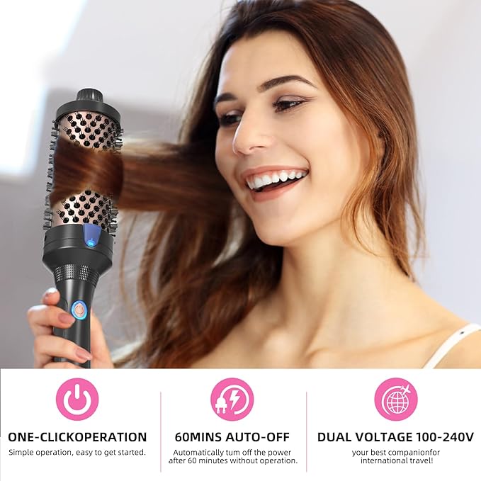 K&K 1.77 Inch Heated Curling Brush with Ceramic Tourmaline Ionic Technology for Volumizing and Loose Curls (Black)
