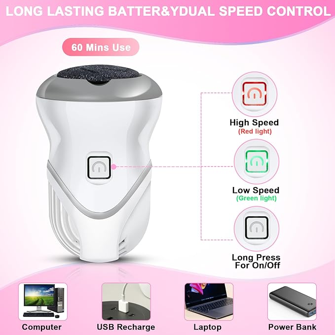 Electric Foot Callus Remover for Women Men, Rechargeable Electric Foot File Pedicure Tool with 2 Speeds and 6 Grinding Heads, Portable Feet Grinder for Cracked Dry Heels Dead Skin Calluses