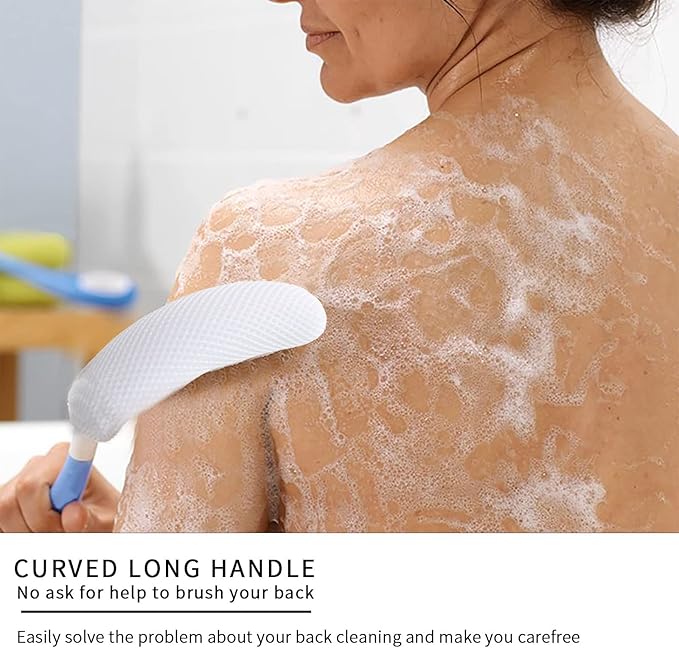 Shower Body Brush Skin Exfoliating Curved Back Scrub Brush Massage Bath Brush Extra Large Curved Handle European and American Hand-Shaped Removable Bold Long Handle Back Washer (Black-White)