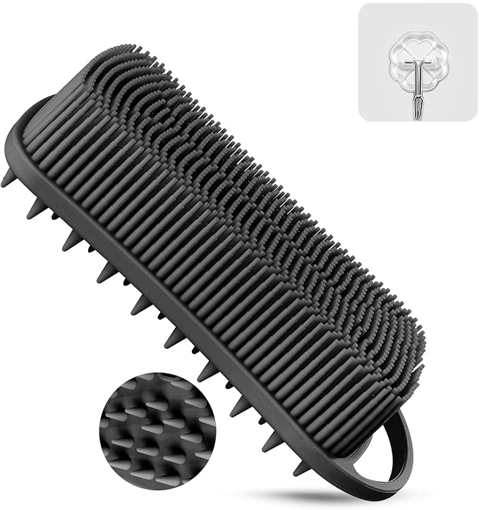 Silicone Body Scrubber, Gentle Exfoliating Scrub Brush with 22mm Soft Bristles, Deep Cleansing & Scalp Massage, Non-Slip Ergonomic Design, Fast Drying, Travel-Friendly for Shower Bath