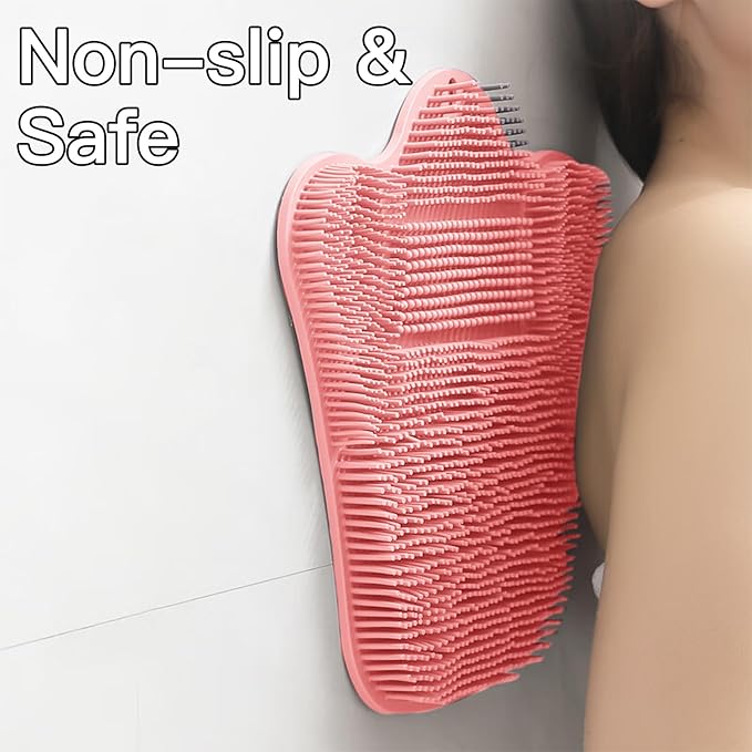 Grey TPR Sower Scrubbing Mat with Suction Cups Soft, Non-Slip Design for Foot and Back Massage Perfect for Full-Body Cleansing and Comfort Pink