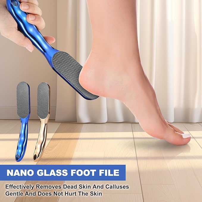 Veinsgrain Foot File, Nano Glass Foot File, Hard Skin Remover Nano-Glass Feet File, Professional Foot Care Tools, Pedicure Tool for Smooth Feet -Blue