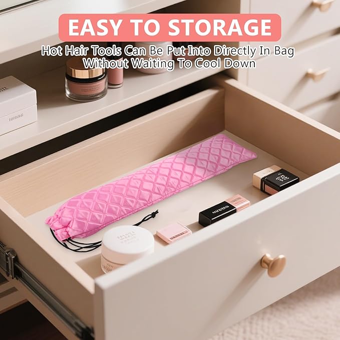 AMIJEAL Heat Resistant Hair Tools Organizer Bag Portable Travel Drawstring Storage Cover Pouch for Hair Straightening Irons, Curling Irons, Flat Irons and Hot Styling Tools(16" x 4.3")