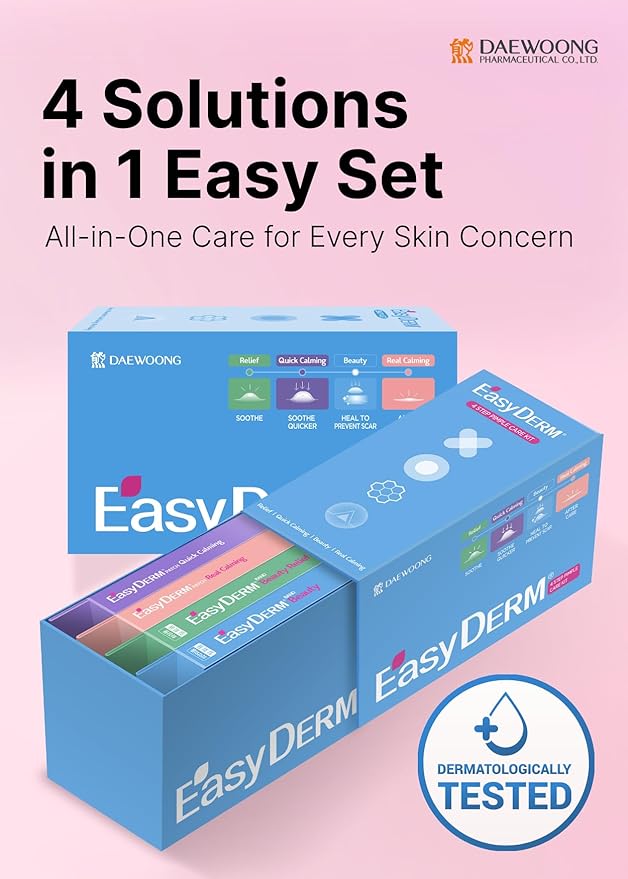 EasyDerm Multi-Step Pimple Patch Set – 4-Type Korean Pimple Patches + Free 2-in-1 Dual-Tip Extractor for Complete Skincare Stocking Stuffer Holiday Gift