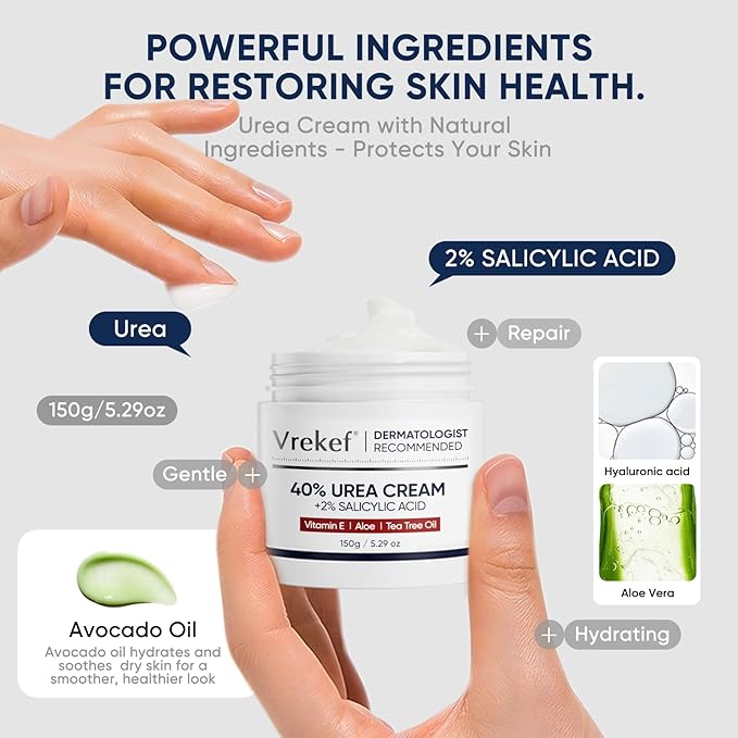Urea Cream 40 Percent for Feet Maximum Strength, Urea Cream 40% Plus Salicylic Acid 2%, Foot & Hand Cream for Dry Cracked