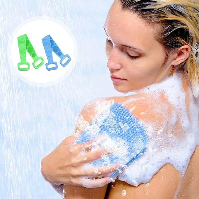 Silicone Body Scrubber for Shower,Silicone Back Body Scrubber with Handle,27.5 Inch Exfoliating Deep Clean Bath Body Brush Scrubber for Men and Women-2 PCS