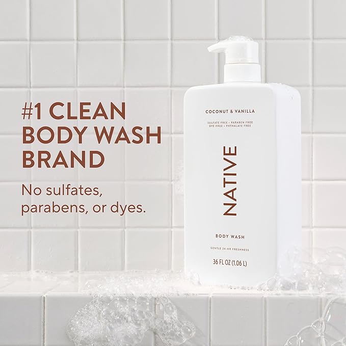 Native Sulfate Free Body Wash Contains Naturally Derived Ingredients | for Women & Men| Coconut & Vanilla, 36 oz