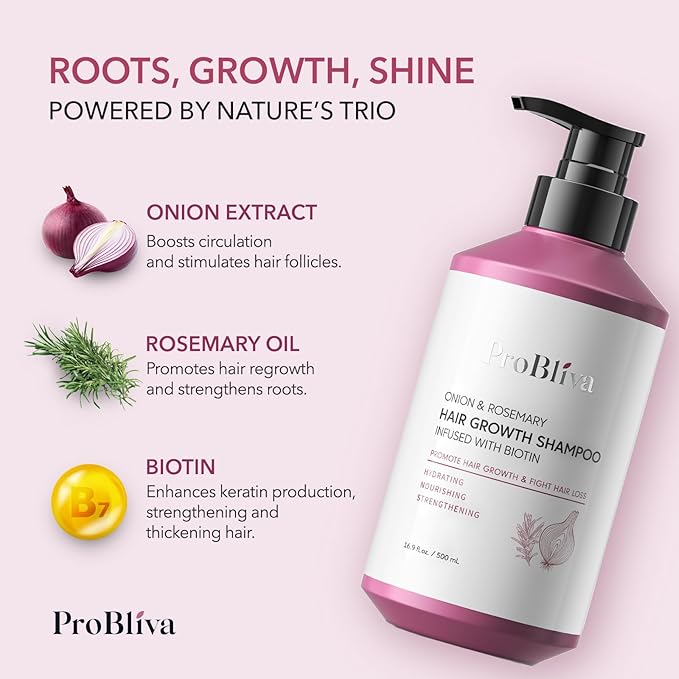 Onion & Biotin Hair Growth Shampoo: Rosemary Infused Shampoo for Hair Loss and Thinning Hair - Promotes Healthier, Thicker and Stronger Hair for Women and Men