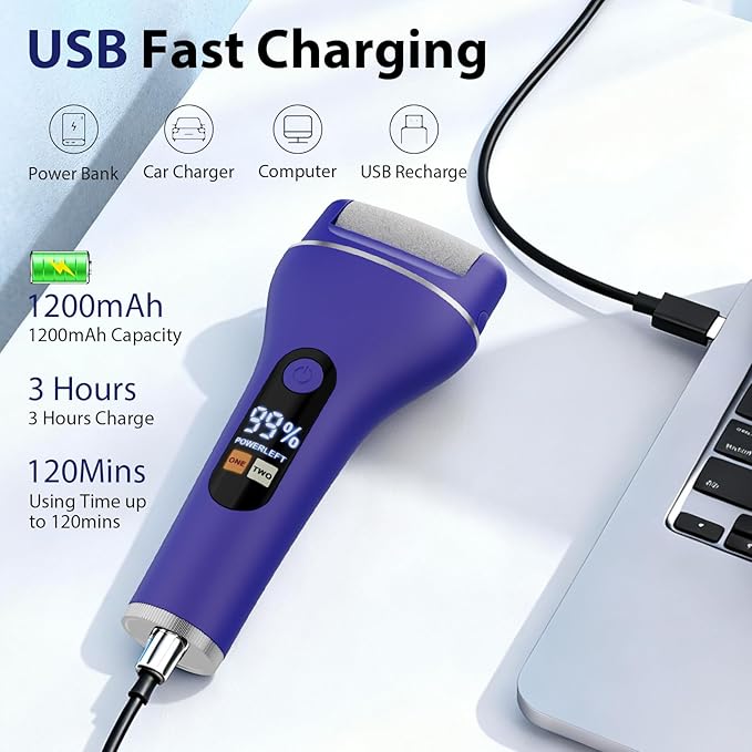 Electric Callus Remover for Feet, Rechargeable Portable Electronic Foot Callus Remover 2-in-1 Wet/Dry Foot Scrubber Electric Toot File for Hard Cracked Dry Dead Skin（Blue）