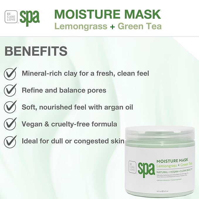 BCL SPA Organic Lemongrass and Green Tea for hands mask, foot mask, and body mask skin care spa treatment for women at home or professional spa with shea butter, argan oil, olive oil, aloe vera 16 oz