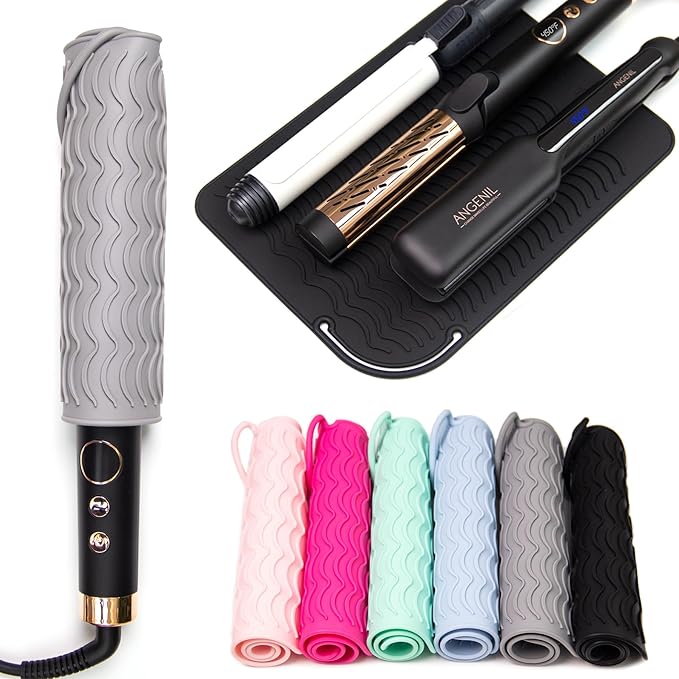 ANGENIL Large Heat Resistant Silicone Mat Sleeve Pad for Hair Straightener Curling Irons Styling Tools, Titanium Ceramic Flat Iron Mat Travel Anti Scald and Heat Resistant Pad, Max-Size 11.02" x 7.9"