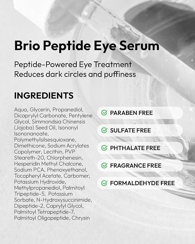 Brio Peptide Eye Serum, Dark Circle & Puffiness Treatment with Haloxyl, Eyeliss & SYN-COLL, Under Eye Serum for Wrinkles, Bags, Tired Eyes - Brightening, Firming, Hydrating - 1 Fl Oz