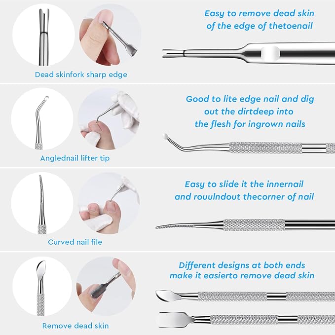 7-Pack Ingrown Toenail Tool Kit - File, Lifters, Surgical Safe Pedicure Tools for Nail Treatment & Pain Relief