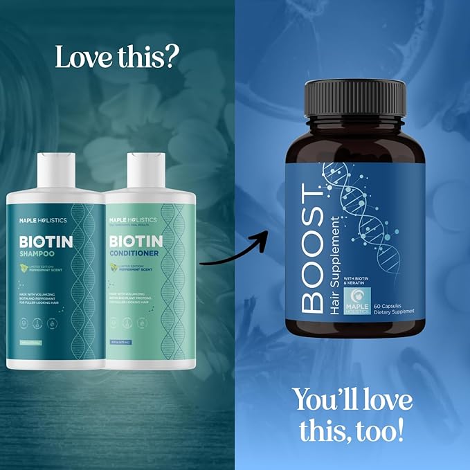 Volumizing Biotin Shampoo and Conditioner Set - Sulfate Free Shampoo and Conditioner for Dry Damaged Hair Care - Thinning Hair Shampoo and Conditioner with Nourishing Biotin and Argan Oil (Mint)