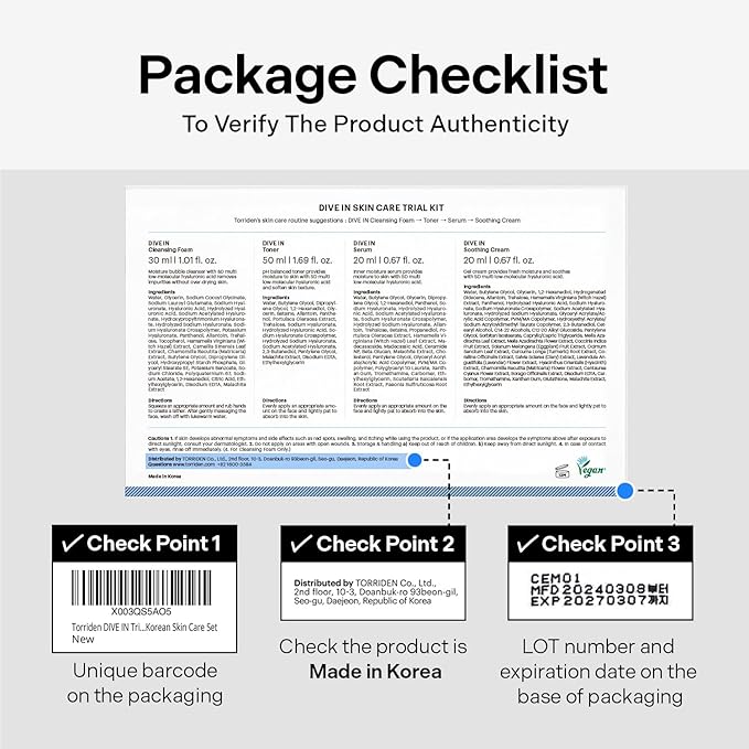 Torriden DIVE IN Trial Kit | Hyaluronic Acid Infused Daily Skincare Kit - 4 Step Regimen with Foam Cleanser, Facial Toner, Serum, and Cream | Travel Essential | Holiday Gift Stocking Stuffer