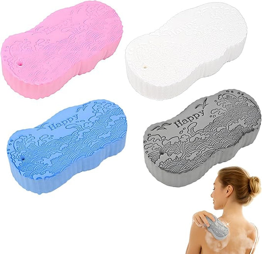 Magic Exfoliating Bath Sponge, Upgraded 3D Super Soft Exfoliating Bath Sponge Magic Exfoliating Body Scrubber, Shower Brushes for Adults Women and Men (A-4Pcs)