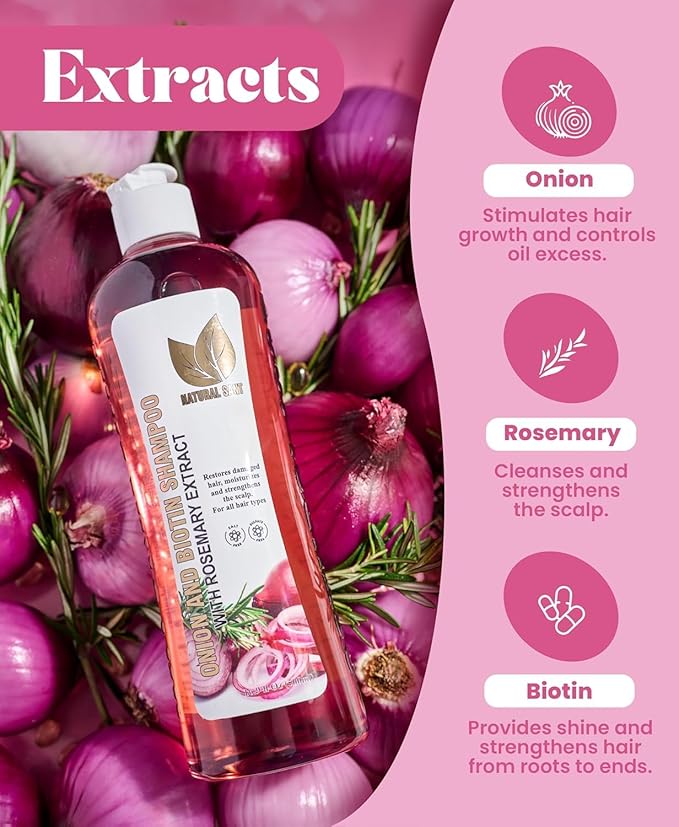NATURAL SANT - Onion Biotin and Rosemary Shampoo & Treatment Set for Stronger, Thicker and Longer Hair - Soft and Shine, Hair Loss and Thinning, Growth Shampoo, Paraben Free, Silicone Free