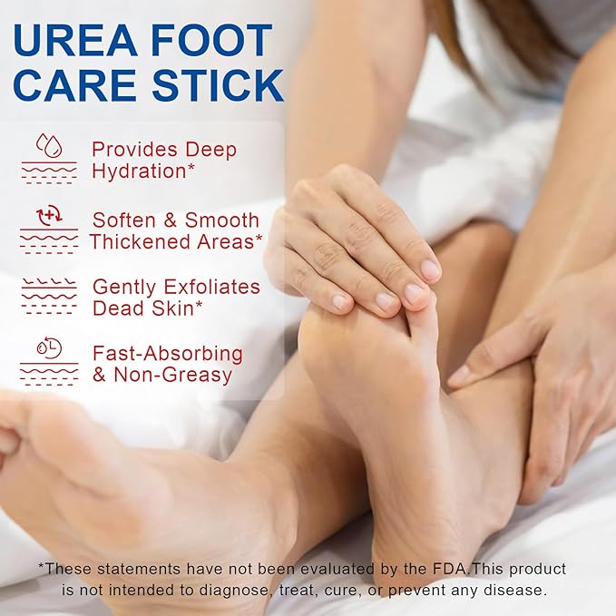 Urea Cream Stick 60% plus 2% Salicylic Acid for Feet Maximum Strength, Foot Lotion Stick for Rough Thick Dry & Cracked Skin, with Coconut Oil, Green Tea Extract, Tea Tree and Aloe Vera
