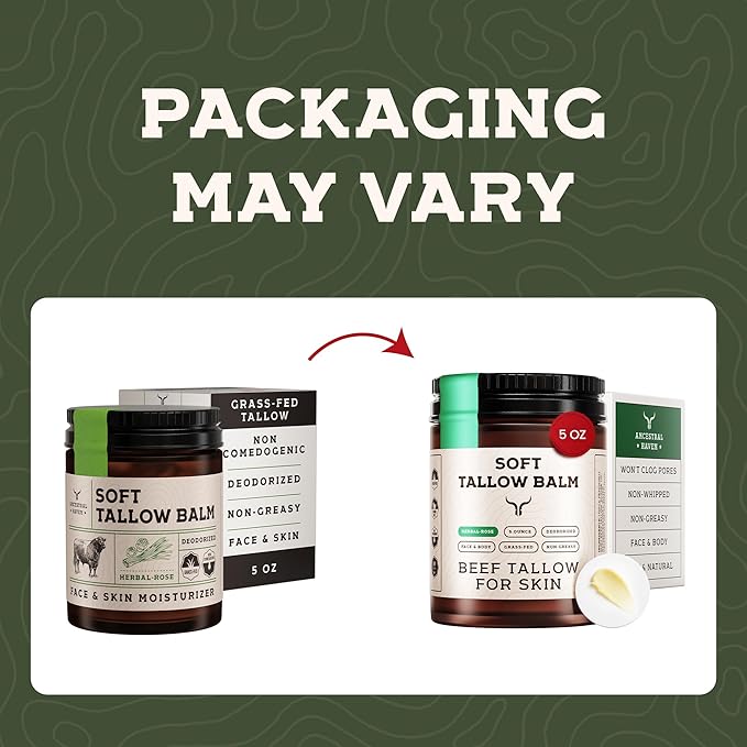 Beef Tallow for Skin - Tallow And Herbal Balm For Face - Gift Ready Box - Tallow Face Moisturizer - Tallow Balm - Grass Fed Tallow Face Cream Lotion (5.0 Oz, Herbal-Rose)