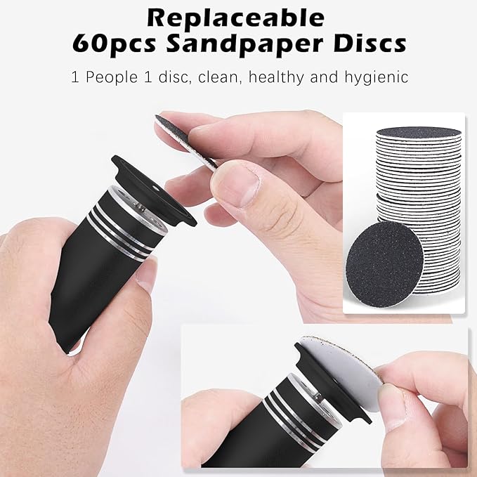 Upgraded Electric Callus Remover for Feet 1200RPM, Adjustable Speed Professional Electric Foot Sander Foot Grinder Heel File Pedicure Tool for Women Men Cracked Dead Skin, 60 Sandpaper Discs, Black