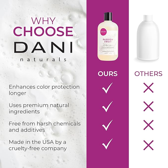 DANI Naturals Shampoo - Passion Fruit Scent - Sulfate-Free, Vegan, Moisturizing, 12 oz | Nourishing for All Hair Types & Sensitive Scalps