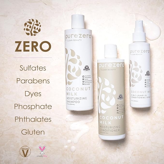 Purezero Coconut Milk BUNDLE [20 oz Shampoo + Conditioner + 9-in-1 Leave-in Conditioner] - Intense Hydration & Increased Shine