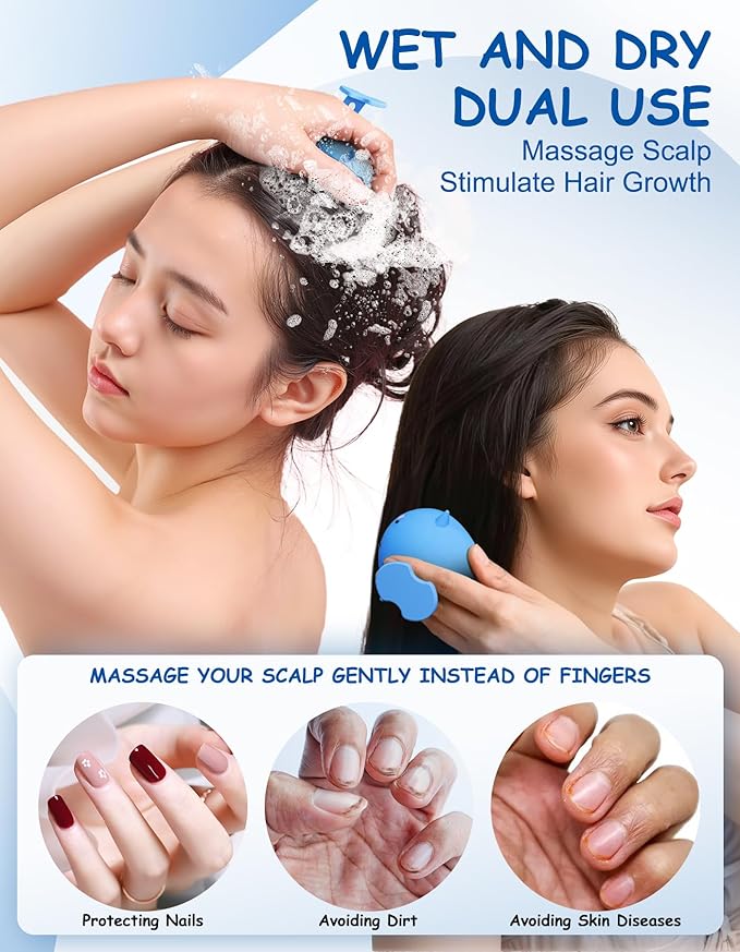 Scalp Massager Hair Growth Shampoo Brush, Silicone Scalp Scrubber Shower Scalp Brush for Hair, Head Massager Scalp Exfoliator for Dandruff Removal, Wet Dry Scalp Massage Tool for Hair Care, Blue