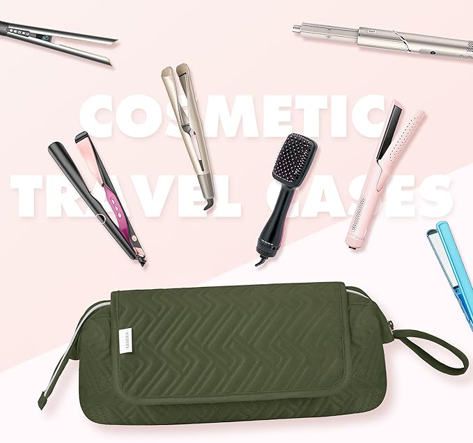 Leudes Hair Tools Travel Bag for Women Heat Resistant Mat for Travel Essentials Hot Tools Straighteners,Flat Irons,Curling Iron,Hot Air Brushes and Hair Dryer Organizer Bags 2 in 1 (Army GreenA)