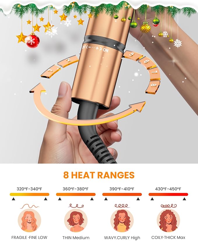 1.25 inch Long Barrel Curling Iron,Extra-Long Curling Wand with 8 Heat Settings,Mescomb Curling Iron for Smooth Lasting Styling,Suitable for All Hair Type,Dual Voltage Damage Christmas Gifts for Women
