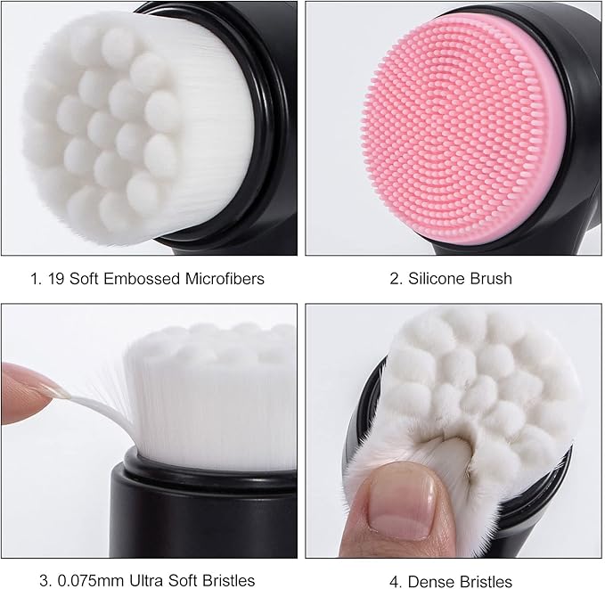 Face Brush 2 in 1, Facial Cleansing Exfoliating Scrubber Brush, Silicone Double Side Face Wash Scrub Brush with Super Soft Bristles for Deep Pore Cleansing, Massaging, Skincare Makeup Removal