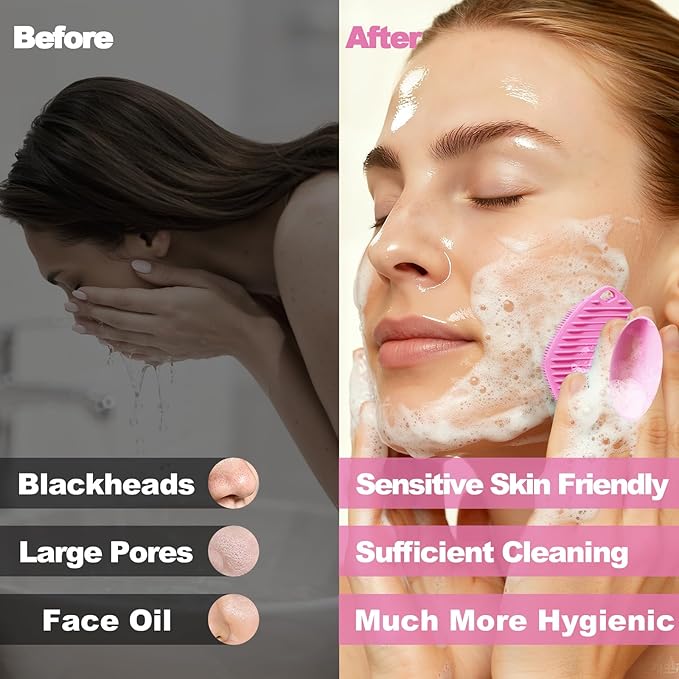 2 Pack Face Scrubbers, Silicone Body Scrubber Soft Bristles, Gentle Lather, Exfoliating & Deep Cleaning for Sensitive Skin, Giant Suction Cup Stick Securely (Body+ Face Scrubber Pink)