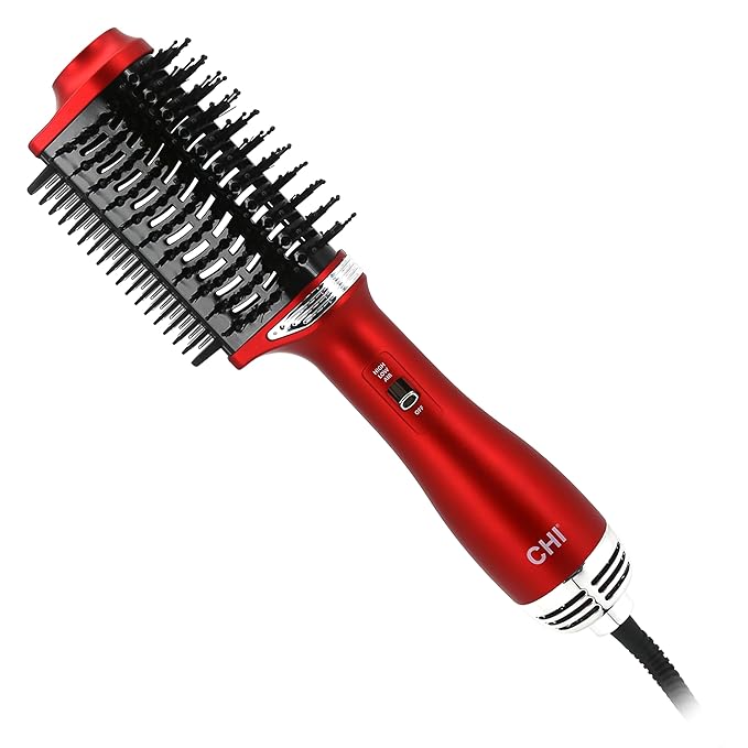 CHI Volume Styler, Blowout Brush for Amplified Volume, Heated Comb to Smoothen & Straighten Hair, 2-in-1 Hair Tool, Red