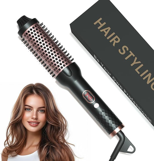 Negative Ion Thermal 1.5 Inch Brush for Blowout Look, Ceramic Curling Brush with Anti-Scald Nylon Bristles,10 Temps & Auto Shut-Off, Dual Voltage Travel Hair Styling Tool