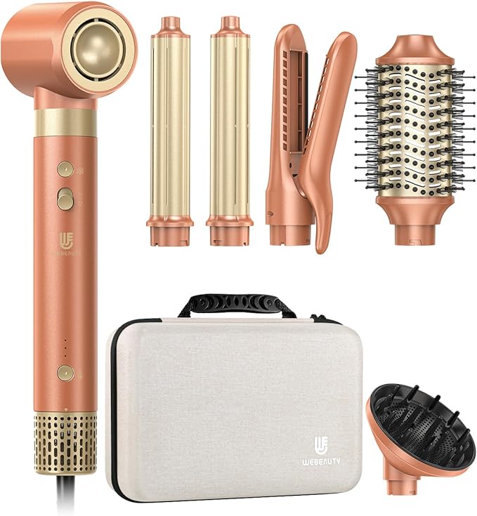 [Dual Voltage] webeauty 6 in 1 Hot Air Styler, High-Speed Negative Ionic Hair Dryer with Auto Curlers, Professional Blow Dryer Brush, Diffuser, Volumizer Multiple Styling, No Heat Damage
