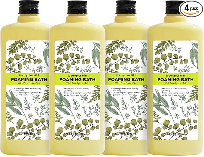 Bubble Bath for Women, Eucalyptus Mint Scented Bubble Bath Gifts Set, Foaming Bath Mother's Day Gifts for Mom, 51.2 fl oz (Pack of 4)