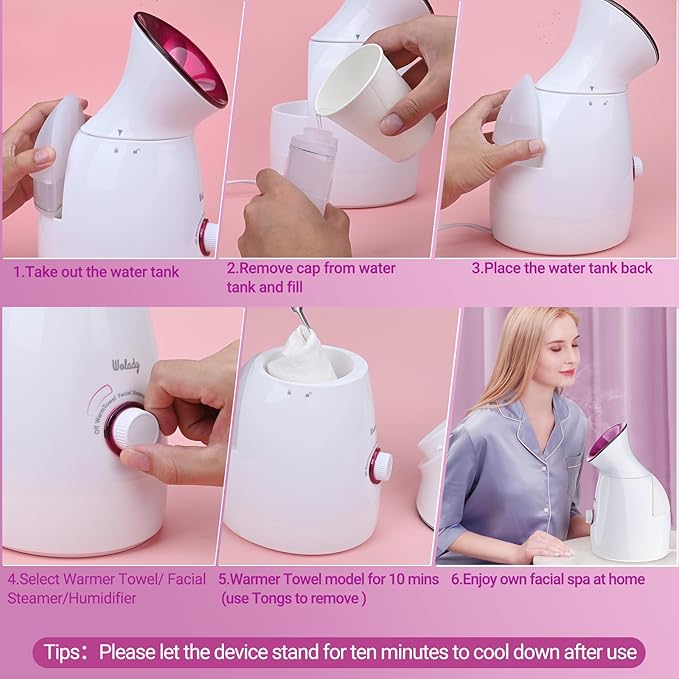 Facial Steamer Large 3-in-1, Towel Warmer & Humidifier Mode, Nano-Ionic Face Steamer with Skin Care Tools, Facial Pores Deep Cleaning, Warm Mist Home Sauna Spa for Women, Birthday Gifts