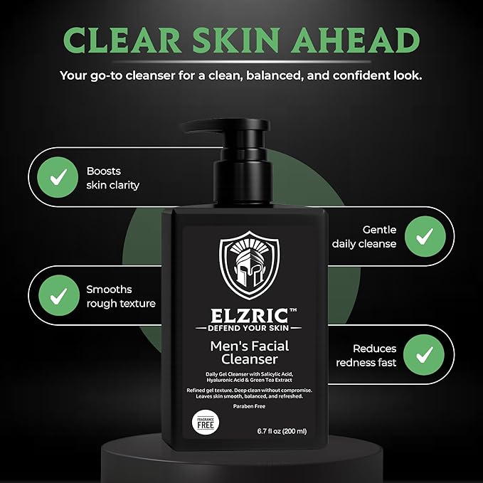 Men’s Facial Cleanser – Deep Cleansing & Hydrating Face Wash for Oily, Dry & Sensitive Skin – Exfoliating Daily Cleanser with Salicylic Acid, Green Tea & Amino Acids – 6.7 oz