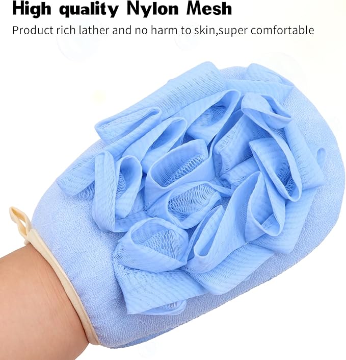 3 Pack Bath Loofah Body Sponge Brushes Loofah Exfoliating Glove Bath Shower Glove with Flower Bath Ball Bath Shower Loofah Sponge for Women and Men (Blue)