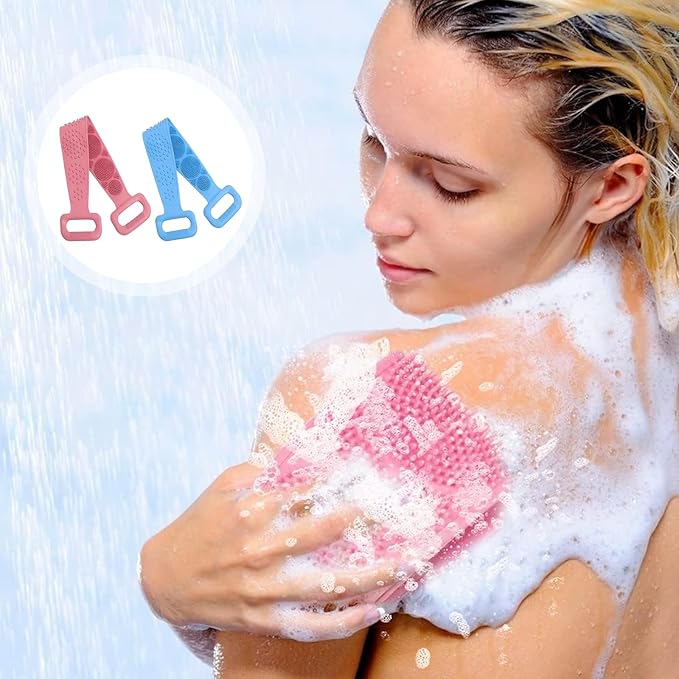 Silicone Body Scrubber for Shower,Silicone Back Body Scrubber with Handle,27.5 Inch Exfoliating Deep Clean Bath Body Brush Scrubber for Men and Women-2 PCS