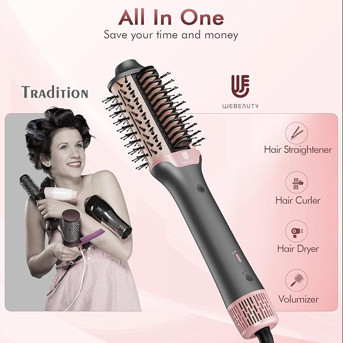 2-in-1 Blow Dryer Brush & Hair Straightener, Ionic & Ceramic Thermal Brush with Adjustable Heat & Cool Shot 110000 RPM Motor High-Speed Motor for Frizz-Free, Smoother & Voluminous Hair, Grey with Use