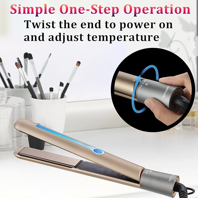 NITION Ceramic Tourmaline Hair Straighteners LCD Flat Iron MCH 10s Fast Heating Up. 1" Smooth 3D Floating Plate Healthy Straightening Tools. Travel Pouch Bag. Dual Voltage. Elegant Gift Box